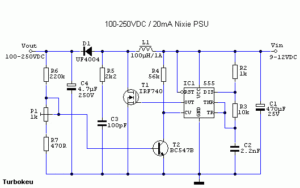 schema van nixie PSU op basis van NE555, van turbokeu (circuitsonline.net)
